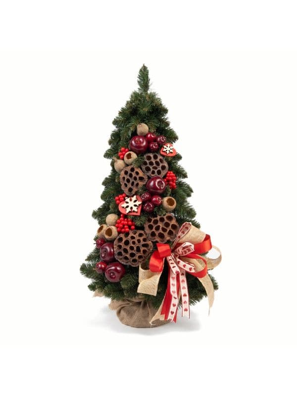 Petit sapin de Noël artificiel conique 60 cm sur fond blanc, aux branches vertes denses.