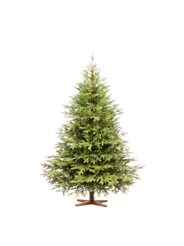 Sapin de Noël artificiel FairyTrees FT06-180 – sapin Nordmann de 180 cm avec branches 100 % en polyéthylène moulées par injection et pied en bois de frêne.
