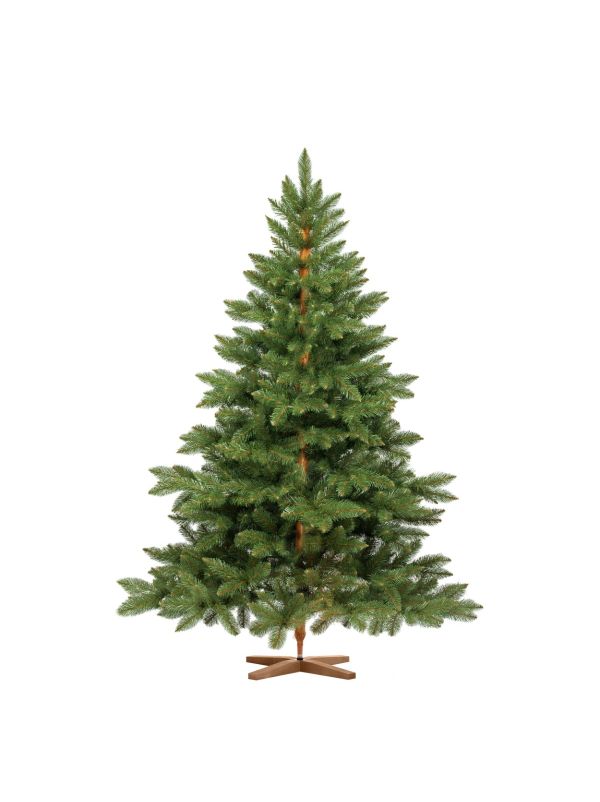 Sapin de Noël artificiel FairyTrees FT14B-180 – sapin Nordmann de 180 cm avec aiguilles en PVC et tronc brun.