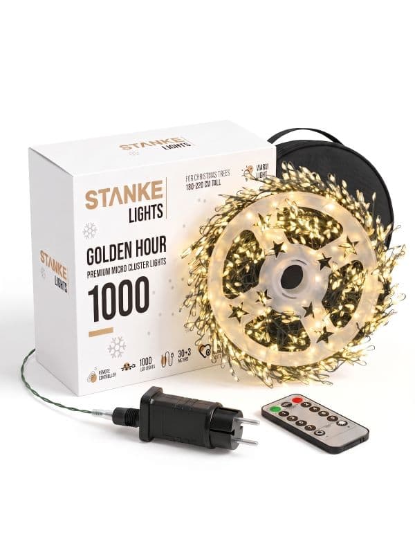 Guirlande Lumineuse Sapin LED GoldenHour 1000 LED 30 m, Blanc Chaud &ndash; &Eacute;clairage Exclusif pour Grand Sapin