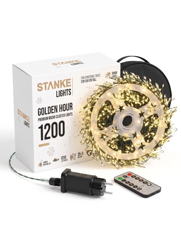 Guirlande Lumineuse Sapin LED GoldenHour 1200 LED 35 m, Blanc Chaud &ndash; &Eacute;clairage Luxueux pour les Plus Grands Sapins