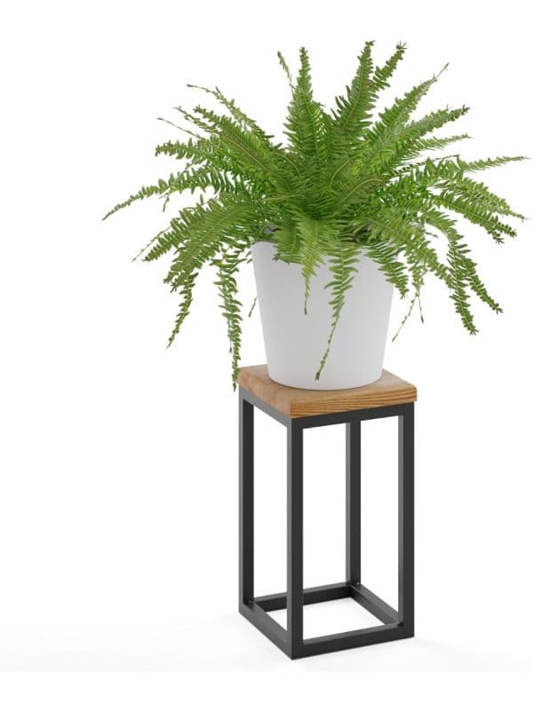 Porte-plante en métal noir avec plateau en bois 30 cm