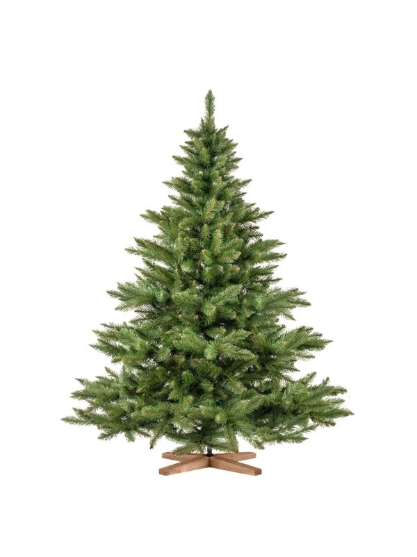 Sapin de Noël artificiel FairyTrees FT14-180 – sapin Nordmann de 180 cm avec aiguilles en PVC et support en bois de frêne.