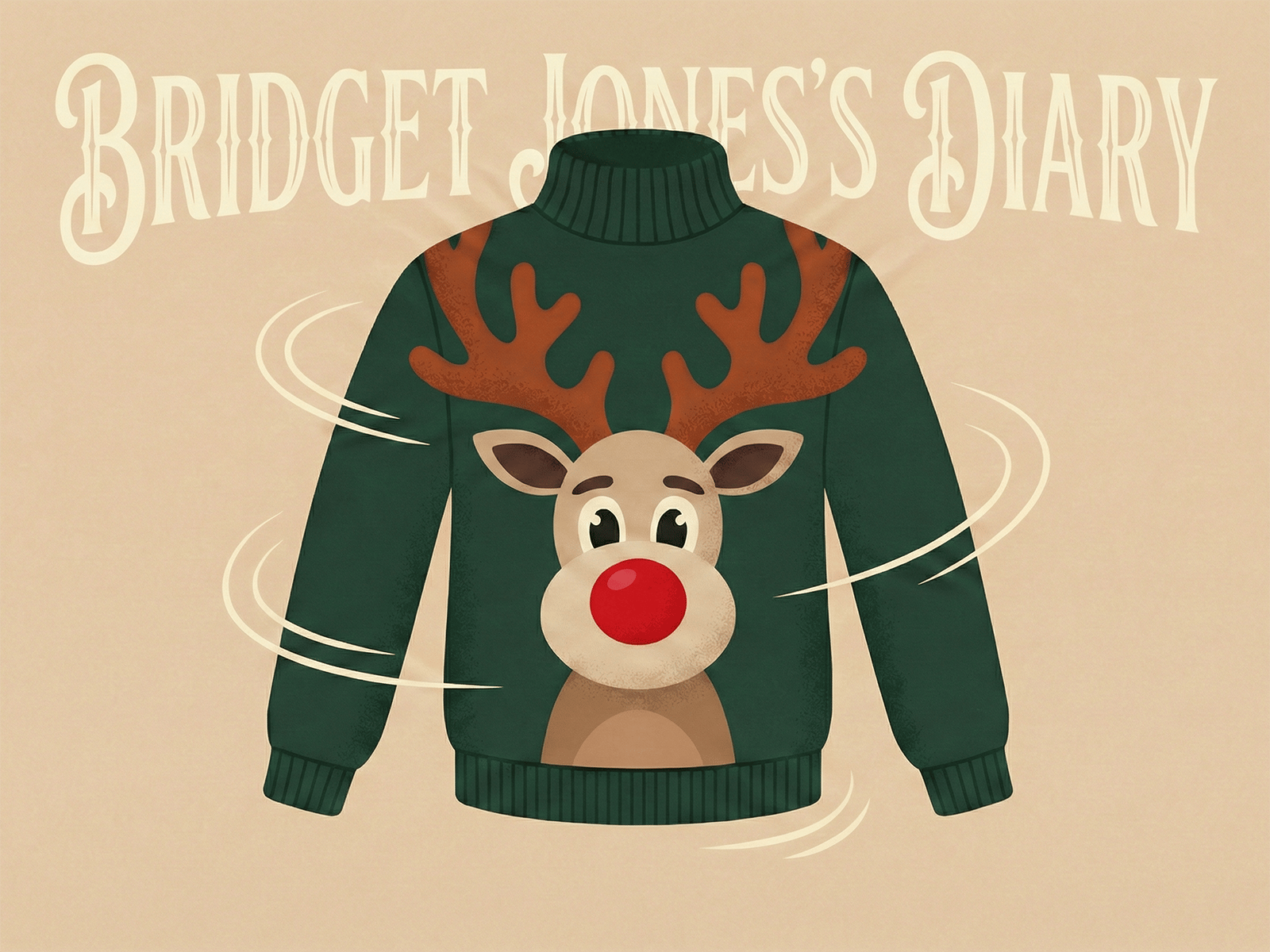 Illustration d&rsquo;un pull de No&euml;l vert avec le renne Rudolph du film &laquo; Le Journal de Bridget Jones &raquo;.