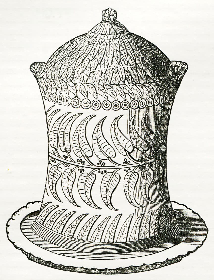 Gravure du XIXe si&egrave;cle repr&eacute;sentant le Yorkshire Christmas Pie, une monumentale tourte en cro&ucirc;te compos&eacute;e de couches de viande, servie comme plat de No&euml;l spectaculaire.
