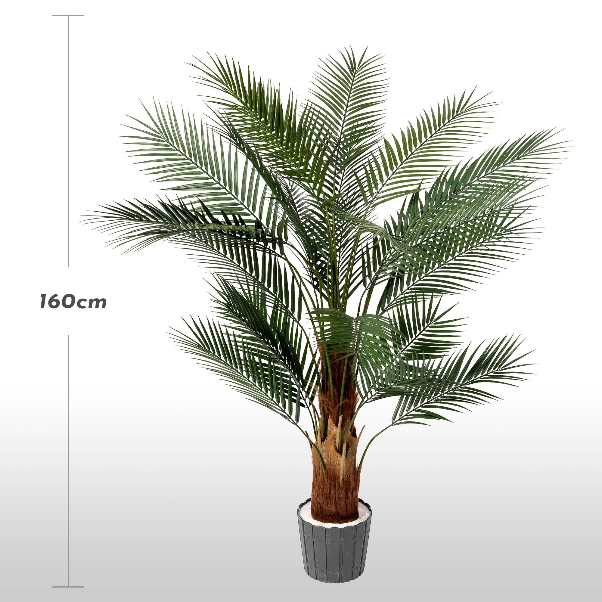 Monstera artificiel sur tronc de 160 cm FairyTrees sur fond clair, avec indication de la hauteur de la plante.